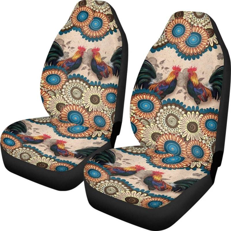Coloranimal Autositzbezüge mit Huhn-Motiv, Bohemian-Blumen-Design, 2 Stück von Coloranimal