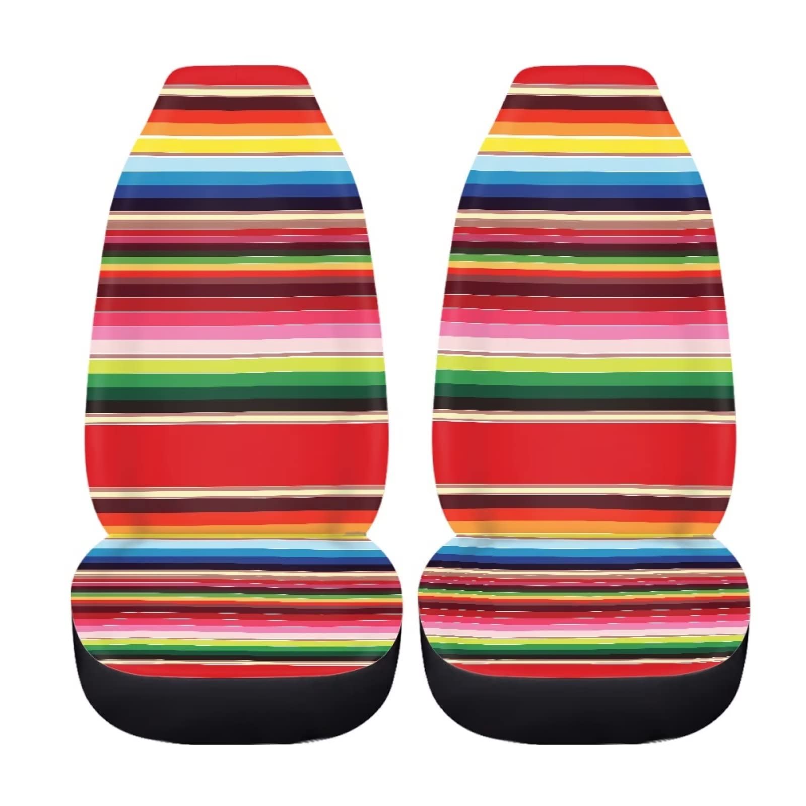 Coloranimal Autositzbezug-Set, bunt, Mexiko-Streifen, 2-teilig, Regenbogenfarben, Auto-Vordersitze, Kissenschutz, Zubehör für Damen und Herren von Coloranimal