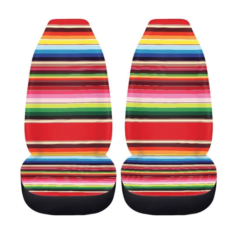 Coloranimal Autositzbezug-Set, bunt, Mexiko-Streifen, 2-teilig, Regenbogenfarben, Auto-Vordersitze, Kissenschutz, Zubehör für Damen und Herren von Coloranimal