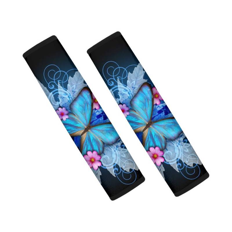 Coloranimal Sicherheitsgurtpolster für Damen, Blau, niedlicher Schmetterling, Inneneinrichtung, Auto-Zubehör, 2-teiliges Set von Coloranimal
