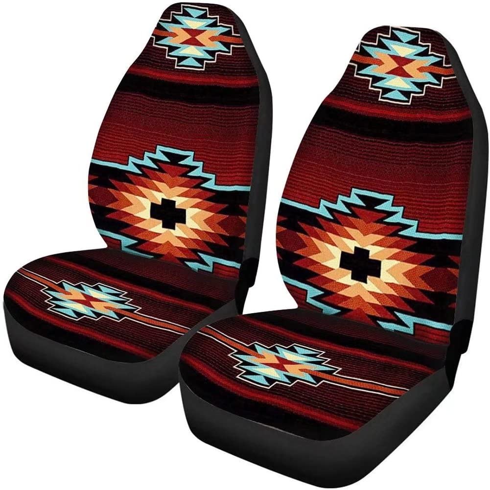 Coloranimal Southwest Tribal Aztec Native Red Autositzbezug 2 Stück rutschfeste Stärke Auto Vordersitzbezüge Pad Universal Automotive Decor Accessoy von Coloranimal