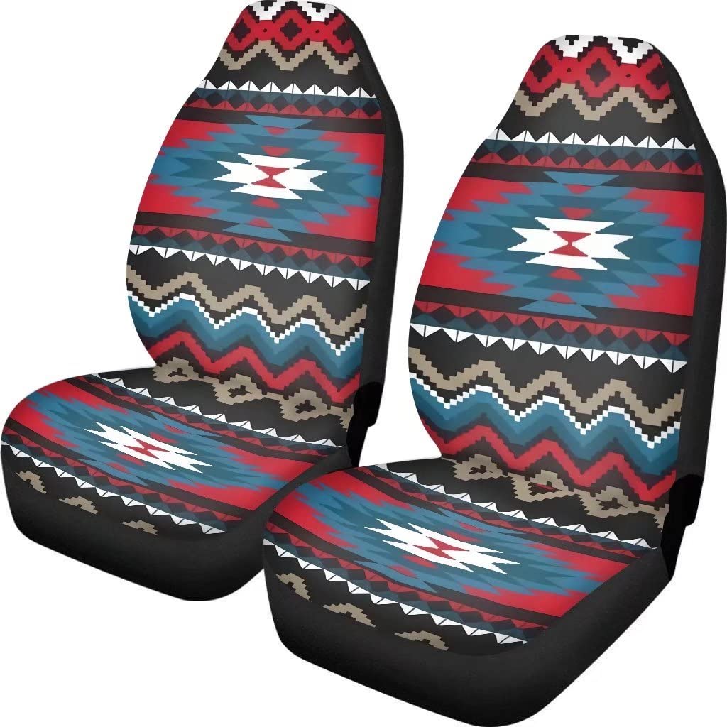 Coloranimal Southwest Tribal Azteken-Streifen-Autositzbezug, 2 Stück, Auto-Vordersitzkissen, waschbar, schmutzabweisend, Auto-Innenraum, dekorativ von Coloranimal