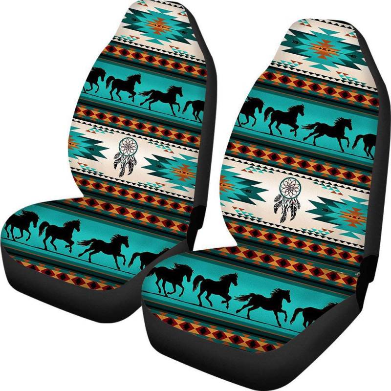 Coloranimal Stretch Autositze Abdeckungen Native American Pattern Stoff Sitz Protector Case Set von 2 Crazy Horse Pet Kissen/Matte Innenzubehör für Auto Fit Truck SUV Van von Coloranimal