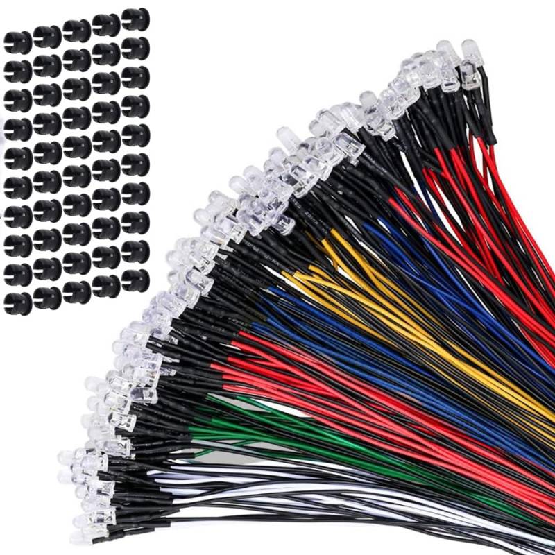 60 Stück vorverdrahtete Mini-LED-Leuchtdioden 5 mm DC 12 V Set, LED-Dioden Modellbaubeleuchtung Mehrfarbig Weiß, Rot, Blau, Grün, Gelb, Orange von Comforty