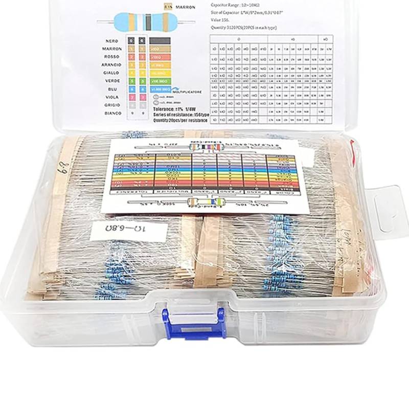 Widerstände Sortiment Kit 525 Stück 1/4W Metallfilm 0 Ohm -1M Ohm Mit Pinzette Metallschichtwiderstände Sortiment Mit Aufbewahrungsbox,für DIY-Projekte Und Experimente von Comforty