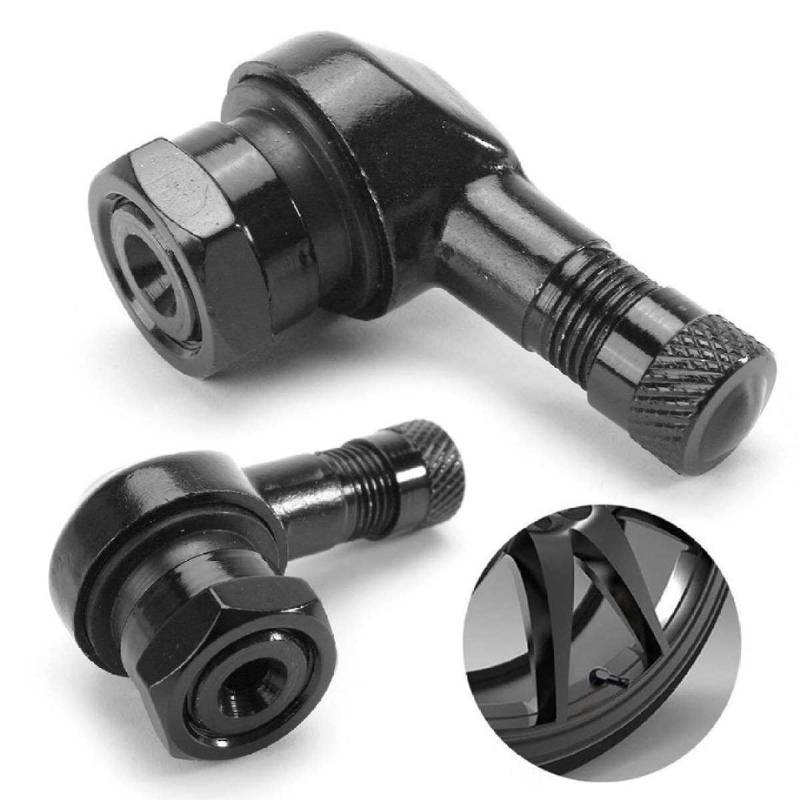 Motorrad Winkelventil, Reifen Ventil 90 Grad Metallventile, 2 Stücke Motorrad Alu Winkelventil Schwarz, Felgenventil Ventil Verlängerung Adapter, Eckventile Motorradventil, Radventil Reifenventile von Comioke