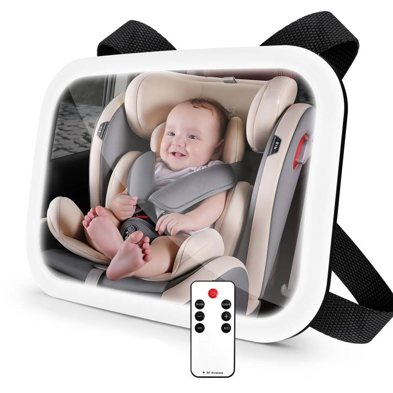 Comius Sharp Baby-Autospiegel hinten, 100% bruchsicherer Spiegel für Autofahrten, wackelsicherer Autositzspiegel, Universal-Autospiegel Baby, Sprach- oder Schaltersteuerung mit Licht 2000mAh Akku von Comius Sharp