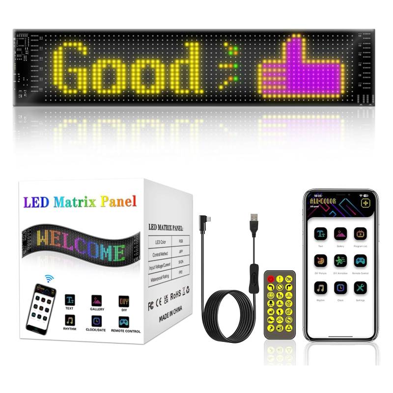Comius Sharp LED-Zeichen für Auto, 3,62x14,72 Zoll LED-Matrix-Panel, Devil Eyes Licht für Autos, bunte Auge Lampe weichen Bildschirm für Auto, Große Programmierbare Flexible Bildschirm von Comius Sharp