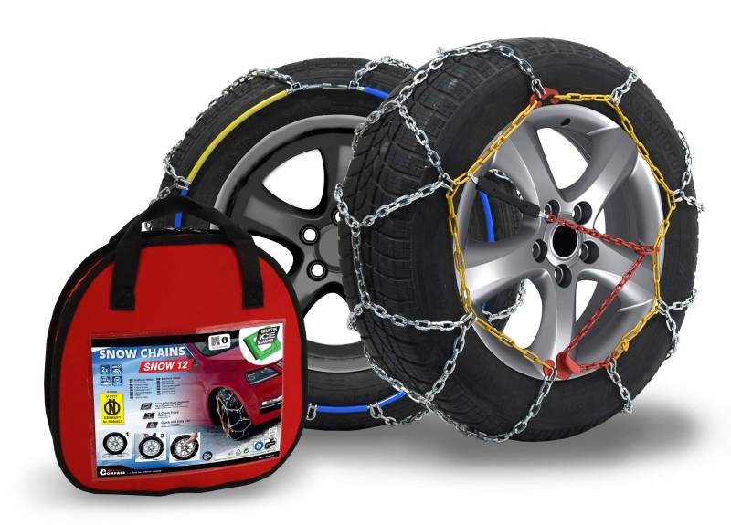 COMPASS Schneeketten Snow 12mm für Reifen 255/45 R19 ÖNORM, TÜV geprüft (140) 1 Paar, Extra Stark von COMPASS