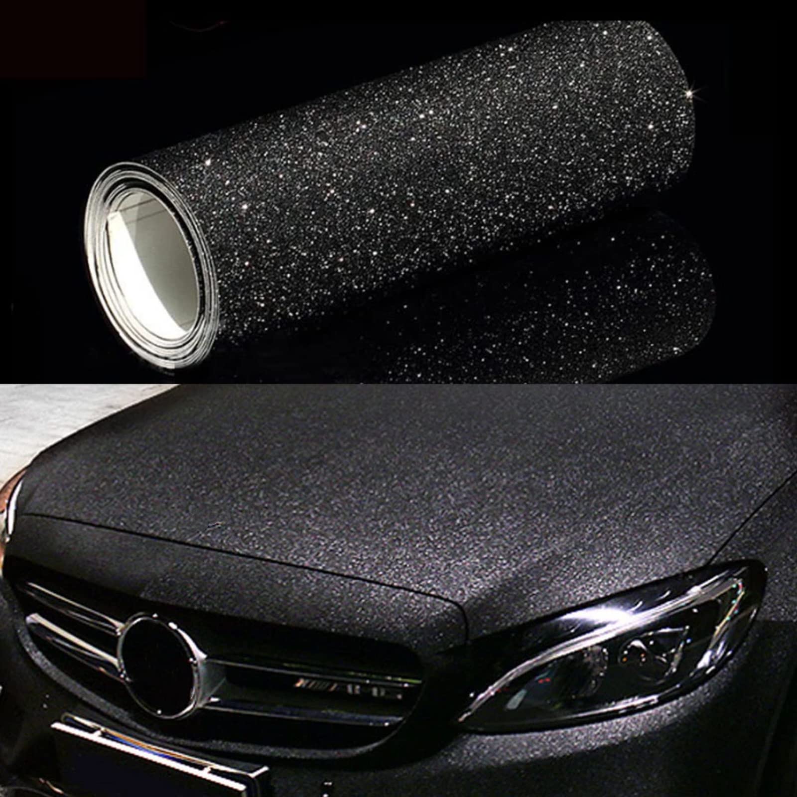 CompraFun Auto Folie, 30 * 300 cm Glitzer Diamant Schwarz Selbstklebend Autofolie aus Vinyl, Lackschutzfolien für Auto/Fahrrad/Motorrad DIY von CompraFun