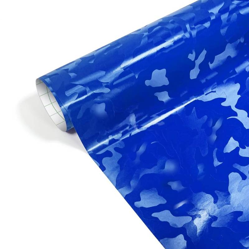 CompraFun Auto Folie, 3D Carbon Folie Camouflage aus Vinyl Selbstklebend Blasenfrei, Auto Folierung Folie für DIY Dekoration Auto Motorrad Fahrrad Lackschutzfolien (Camouflage Blau, 30 x 150CM) von CompraFun