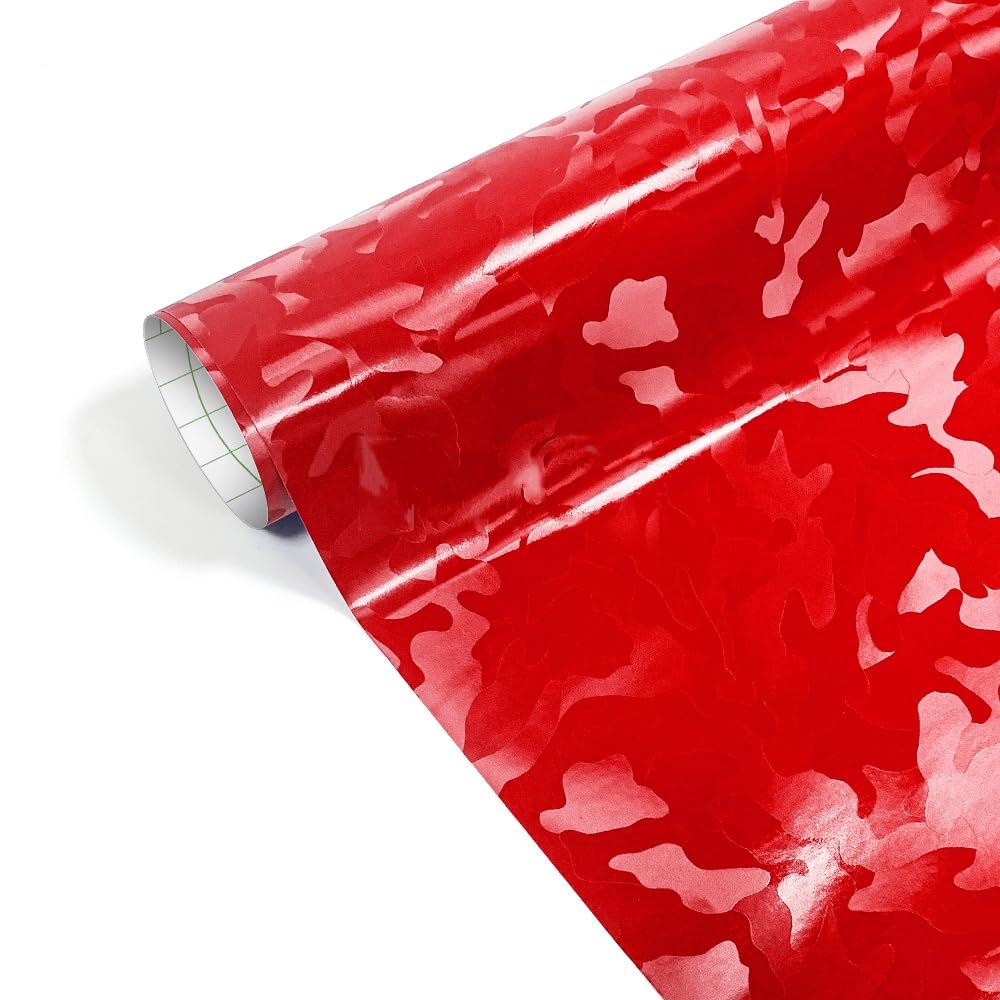 CompraFun Auto Folie, 3D Carbon Folie Camouflage aus Vinyl Selbstklebend Blasenfrei, Auto Folierung Folie für DIY Dekoration Auto Motorrad Fahrrad Lackschutzfolien (Camouflage Rot, 30 x 150CM) von CompraFun