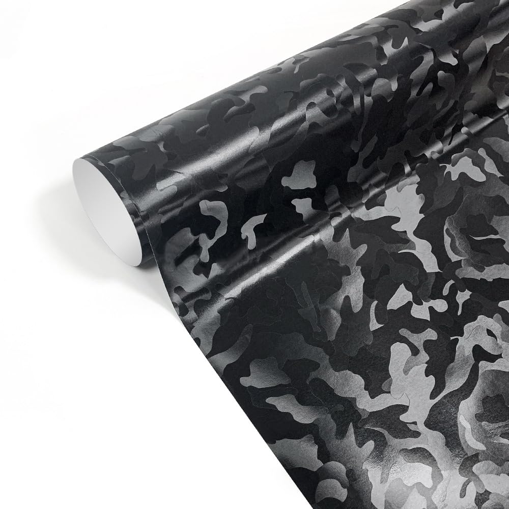 CompraFun 3D Carbon Folie Camouflage aus Vinyl Selbstklebend Blasenfrei, Auto Folierung für DIY Dekoration Motorrad Fahrrad Lackschutzfolien (Camouflage Schwarz, 30 x 150CM) von CompraFun