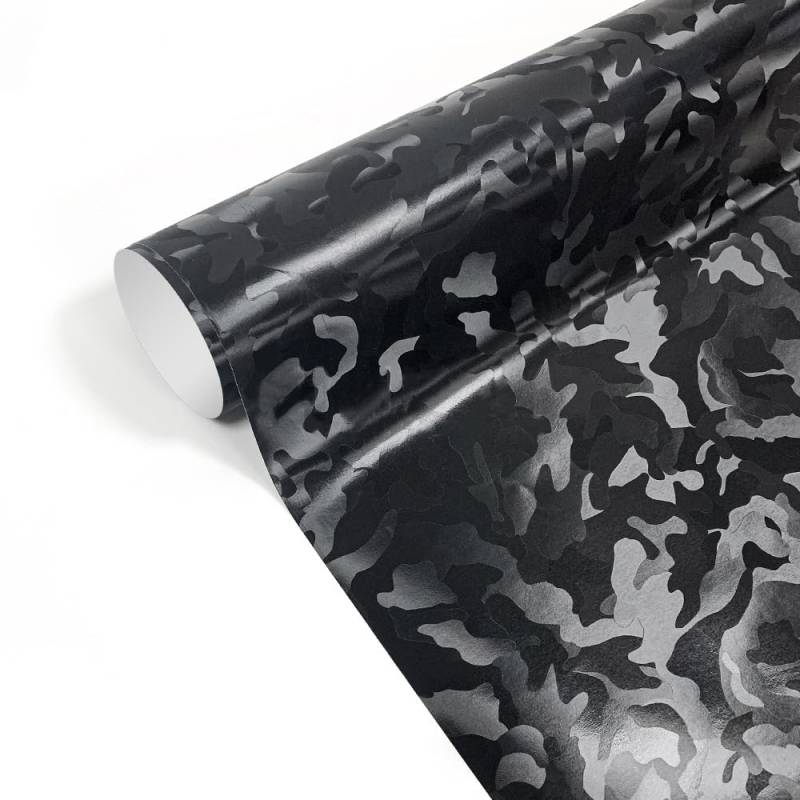 CompraFun 3D Carbon Folie Camouflage aus Vinyl Selbstklebend Blasenfrei, Auto Folierung für DIY Dekoration Motorrad Fahrrad Lackschutzfolien (Camouflage Schwarz, 30 x 150CM) von CompraFun