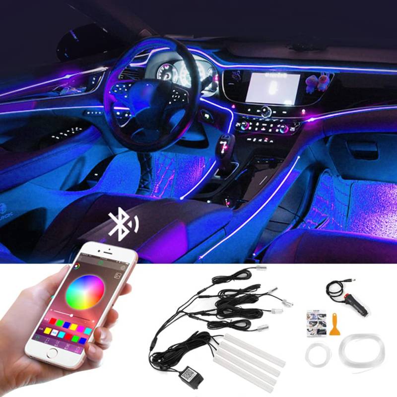 ConBlom Auto LED Innenbeleuchtung, 16 Millionen Farben Ambientebeleuchtung Auto&auto fußraumbeleuchtung per Sprachsteuerung oder Anwendungssteuerung, RGB-Autoatmosphärenlicht von ConBlom