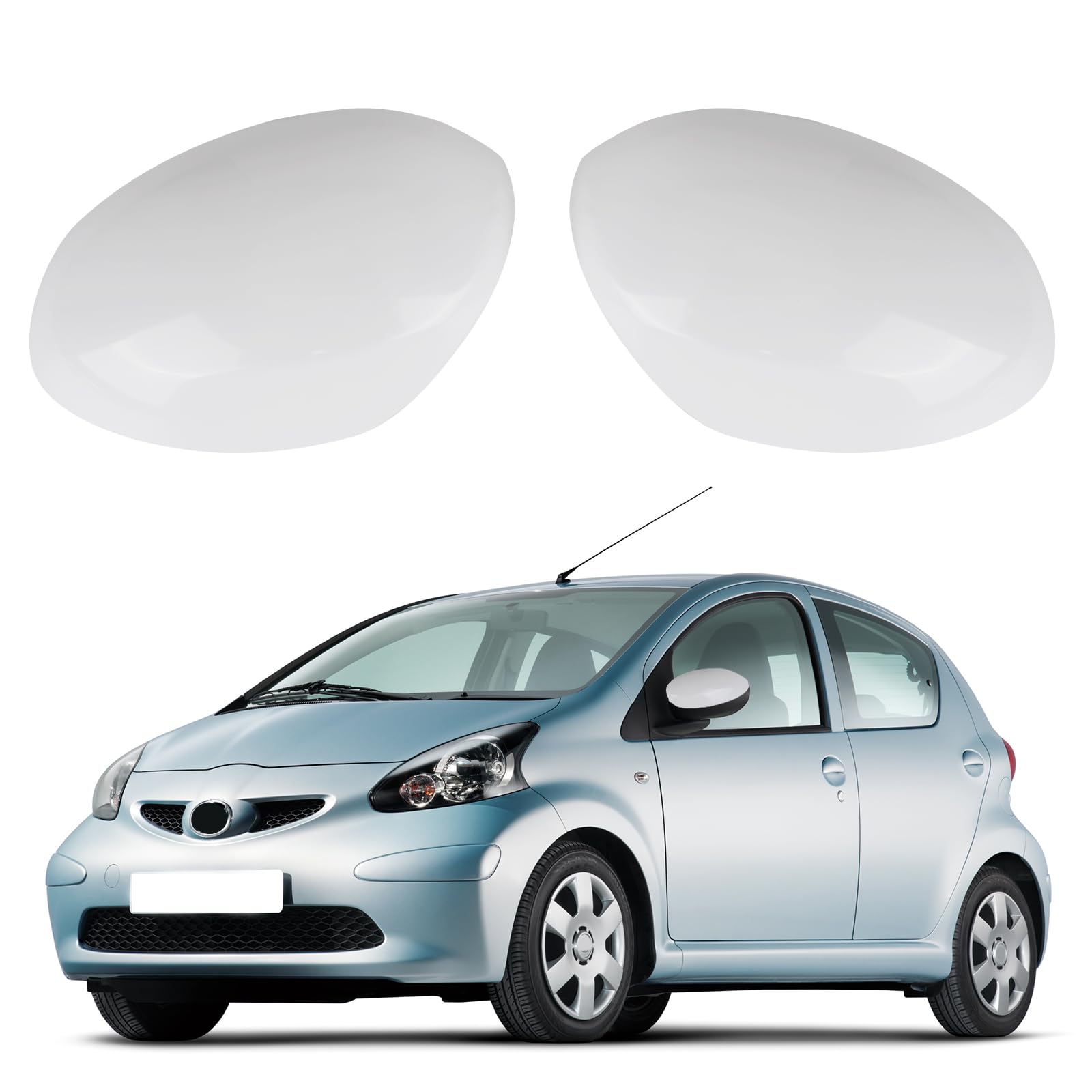 Auto Spiegelkappen, 1 Paar Auto Tür Außenspiegelkappe Rückspiegelkappe Seitenspiegel Abdeckungen für 2005-2014 Toyota Aygo/Citroen C1/Peugeot 107 (Weiß) von ConBlom