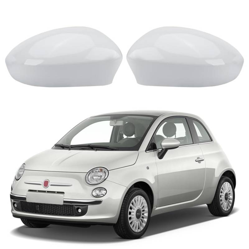 Auto Spiegelkappen, 1 Paar Auto Tür Außenspiegelkappe Rückspiegelkappe Seitenspiegel Abdeckungen für 2007-2023 Fiat 500 (Weiß) von ConBlom