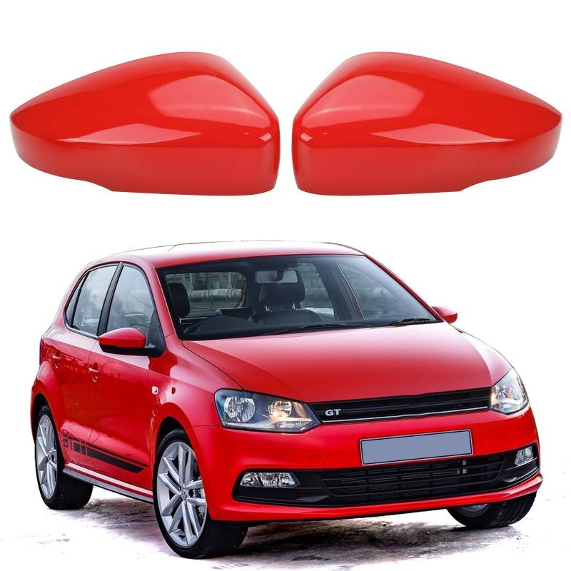 Auto Spiegelkappen, 1 Paar Auto Tür Außenspiegelkappe Rückspiegelkappe Seitenspiegel Abdeckungen für 2009-2017 VW Polo MK5 (Rot) von ConBlom