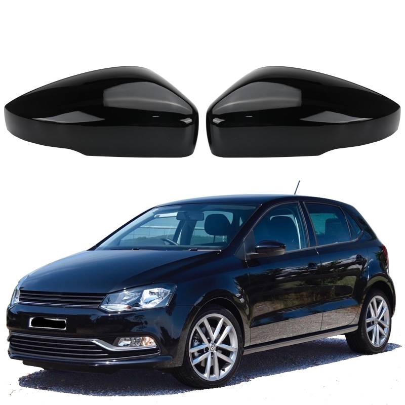 Auto Spiegelkappen, 1 Paar Auto Tür Außenspiegelkappe Rückspiegelkappe Seitenspiegel Abdeckungen für 2009-2017 VW Polo MK5 (Schwarz) von ConBlom