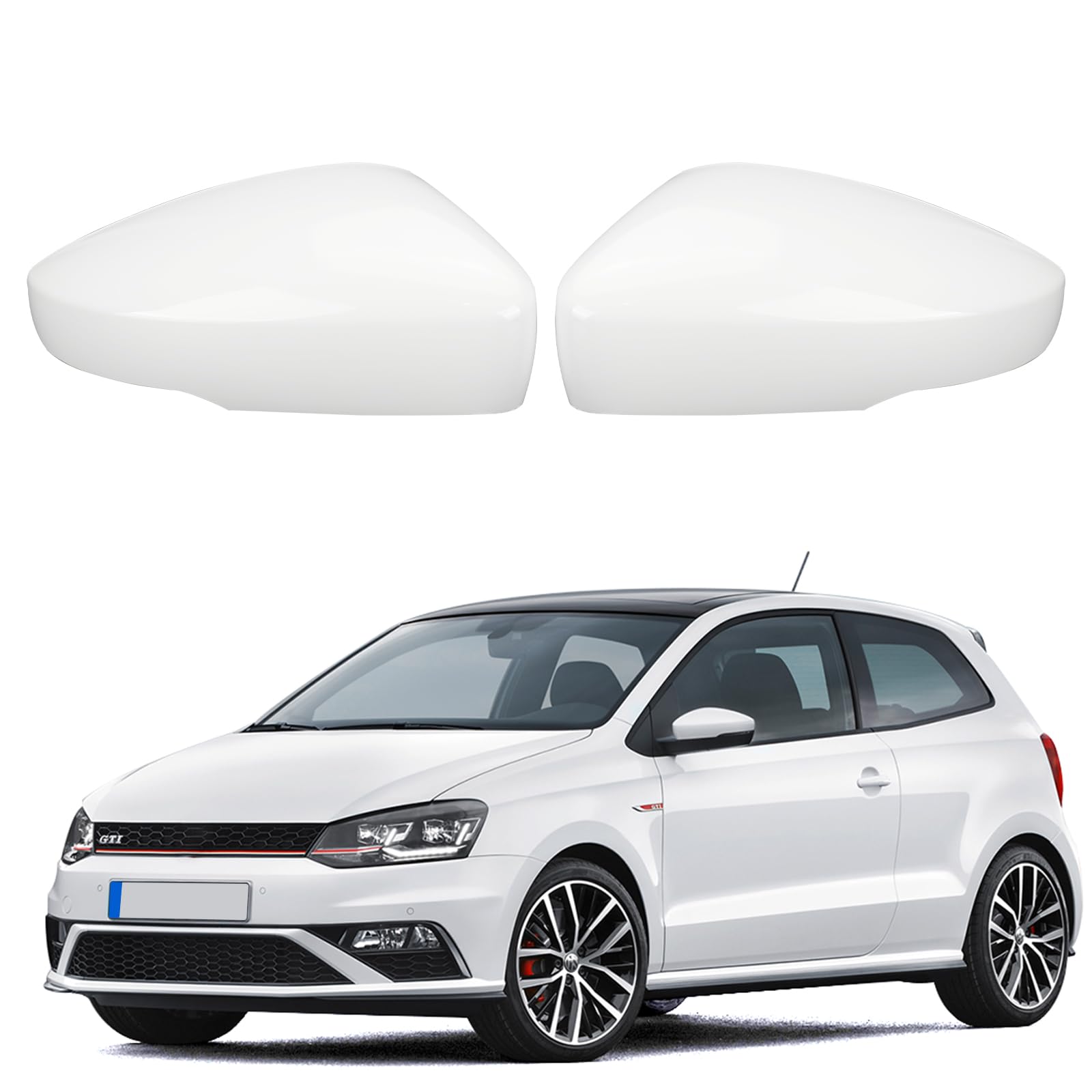 Auto Spiegelkappen, 1 Paar Auto Tür Außenspiegelkappe Rückspiegelkappe Seitenspiegel Abdeckungen für 2009-2017 VW Polo MK5 (Weiß) von ConBlom