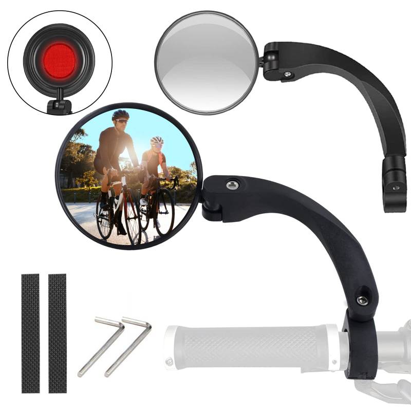 Fahrradspiegel HD Konvexer 360 Drehung Fahrradspiegel, 2 Stück Links und Rechts Universeller Fahrrad Spiegel mit Hinterem Reflektorschutzfür alle Arten von 18–26 mm E-Bike, Fahrrad, MTB von ConBlom