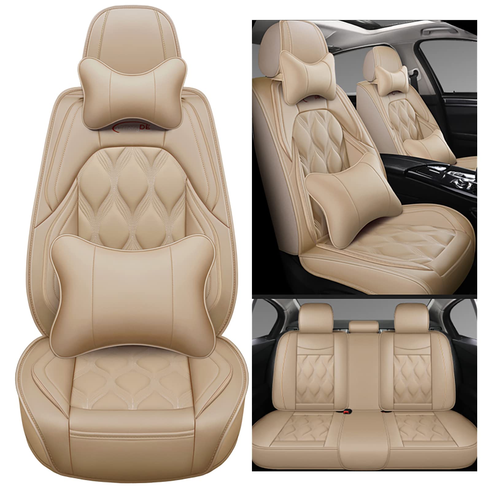 Congxy Autositzbezüge Komplett Set Universal in Premium Design | Schonbezüge für die Vordersitze & Rückbank | Auto Sitzbezüge Airbag Geeignet | Wasserdicht Sitzbezug, Beige Luxus von Congxy