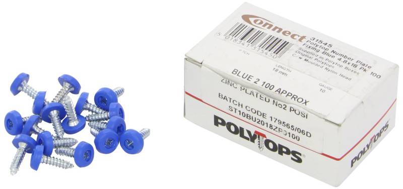 Connect 31545 Number Plate Screw 10 x 3/4" Blue Polytop 100pc von Connect