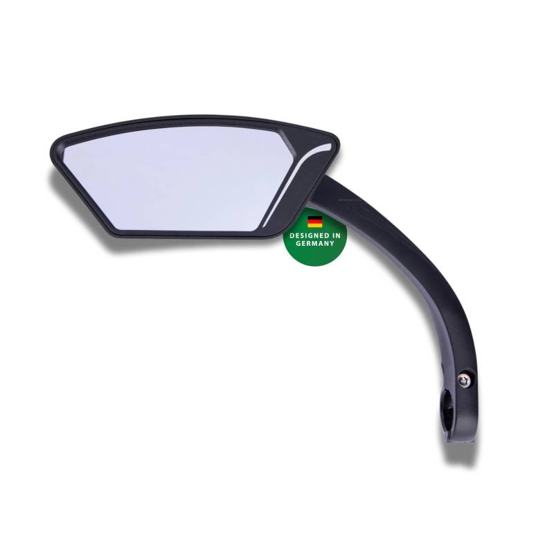 CONTEC E-View Fahrradspiegel, links oder rechts, 360° verstellbar, Glare Edelstahllinse, 50% weniger Reflexion, Nylon-Rahmen, 22,2 mm Lenker, Schwarz, Robust von CONTEC