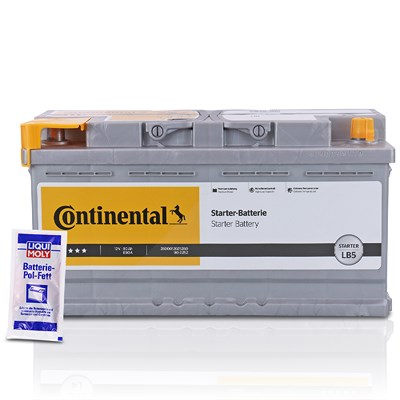 Continental Starterbatterie LB5 90Ah 850A + 1x 10g Batterie-Pol-Fett [Hersteller-Nr. 2800012025280] für Opel, Volvo von Continental