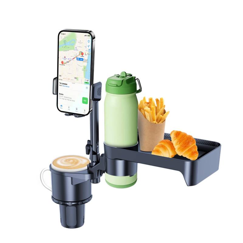 Auto Getränkehalter mit Tisch & Ausziehbar Handyhalter, Verstellbar Auto Organizer mit Flaschenhalter, Snacktablett und Handy Holder für Cup, Getränke, Kaffee, Klein von Convitex