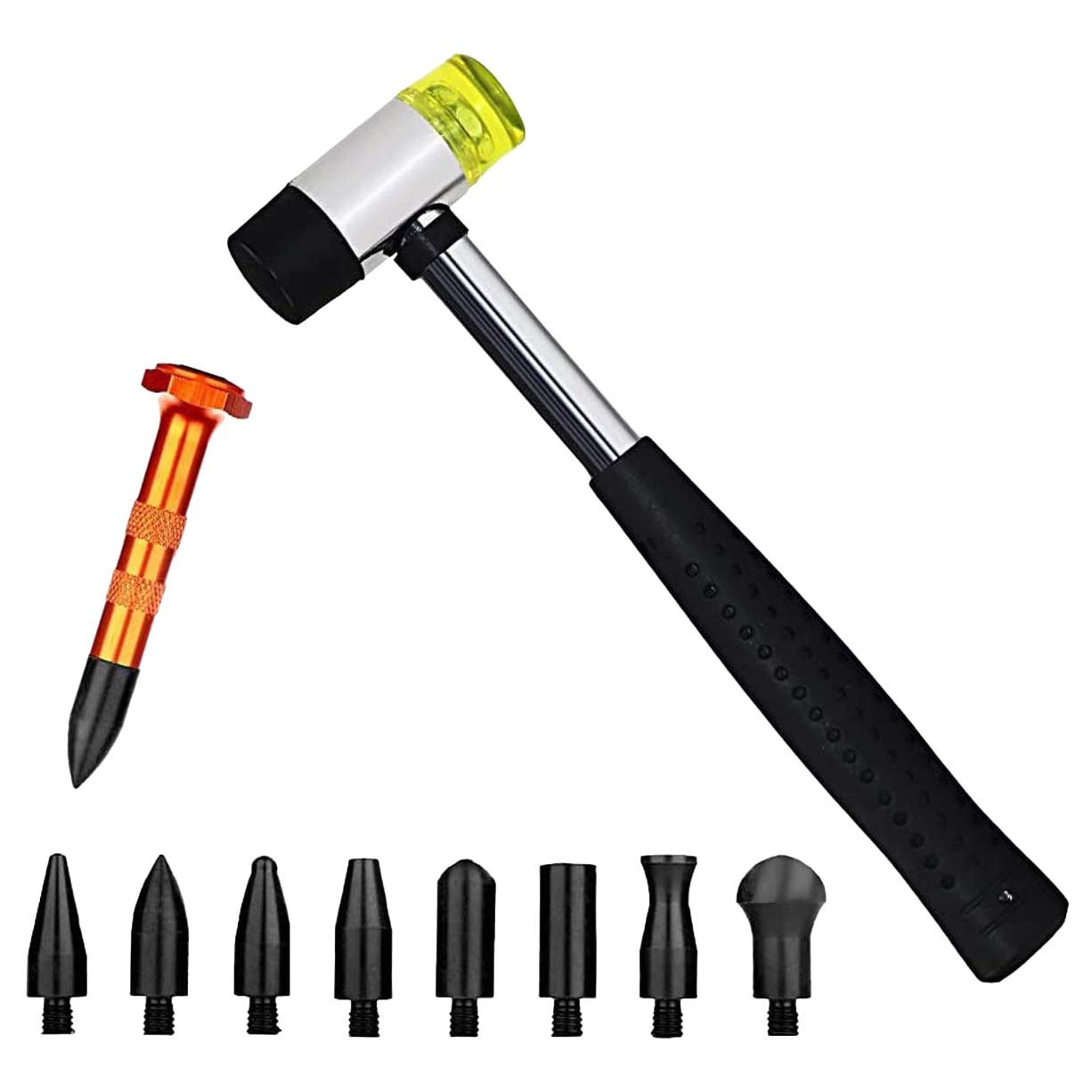 Cookwowe Karosserie Dellen Reparatur Werkzeug Set - 10-teilig mit lackierbaren Werkzeugen, Gummihammer, Knock-Down-Kopf und Zapfhahn-Nieder-Werkzeugen für Autoreparatur und mehr von Cookwowe