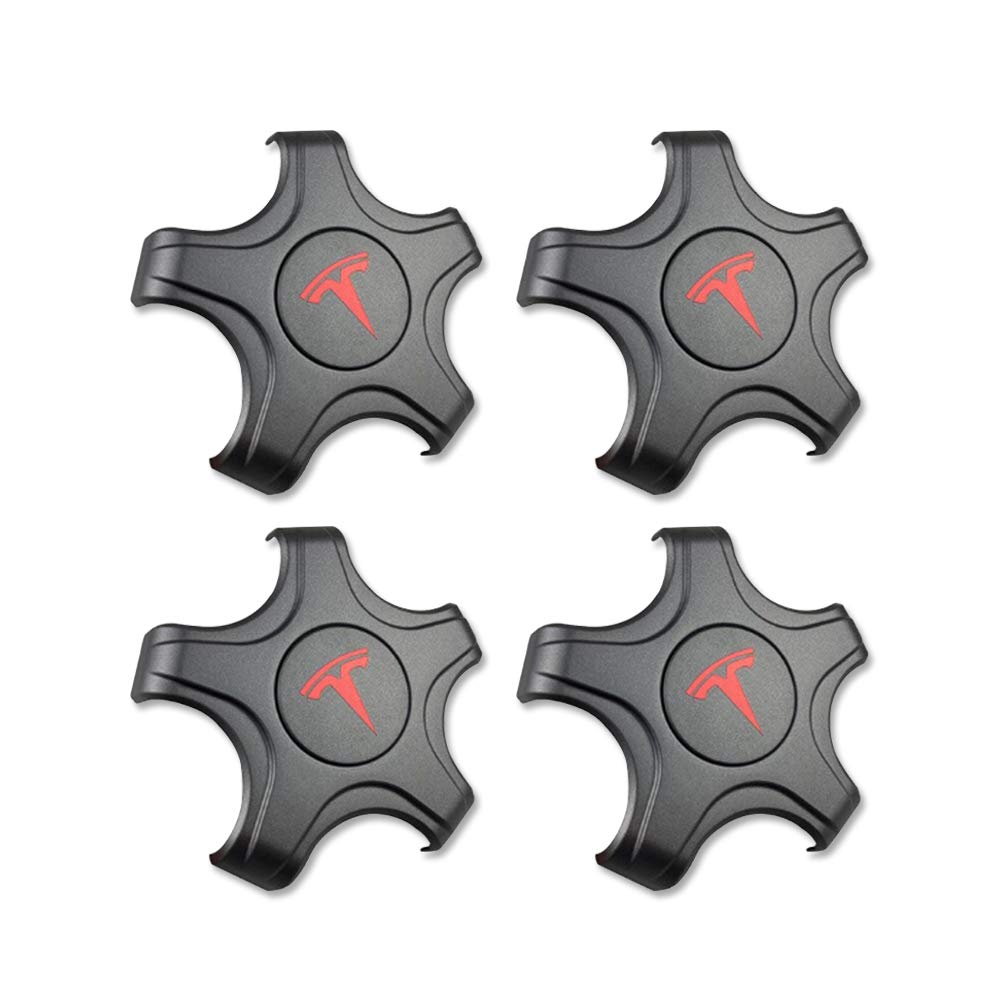 Tesla Modell 3 Nabenkappen für Radnabenkappen Aero Wheels Cap Kits für Original Standardfelgen [Titan Deep Grey mit rotem T-Logo] von CoolKo