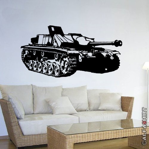 Copytec Sturmgeschütz 3 Stug Panzer III Panzerkampfwagen Kampfpanzer Jagdpanzer WK 2 Militär - Wandschmuck Wandtattoo Aufkleber (schwarz ca. 45x87 cm) #8749 W von Copytec