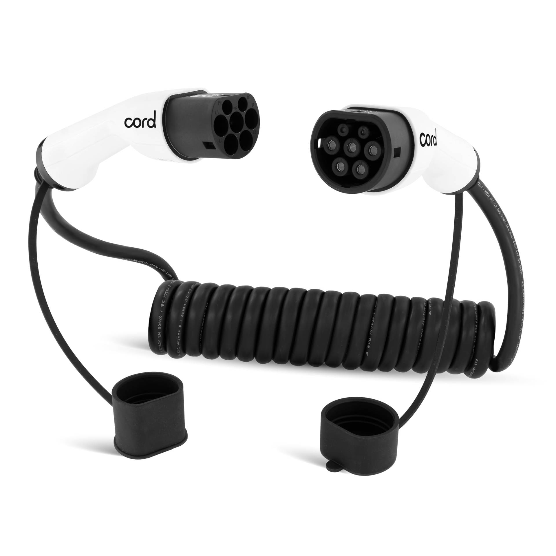 Cord Spiral-Ladekabel, Typ 2 auf Typ 2, 32 A, 22 kW, 5 m, dreiphasig, Schwarz und Weiß Cord Spiral-Ladekabel, Typ 2 auf Typ 2, 32 A, 22 kW, 5 m, dreiphasig, Schwarz und Weiß von Cord
