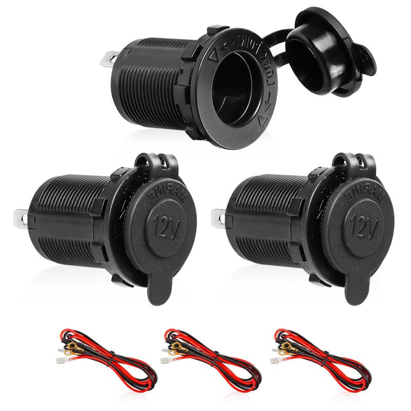 3 Stück 12V Steckdose, Zigarettenanzünder, Wasserdicht Marine Grade Auto Zigarettenanzünder Steckdose 12V / 24V Gleichstrom-Feuerzeugsteckdose Steckdose für Boot Motorrad Auto mit 1m Anschlusskabe von Corpower