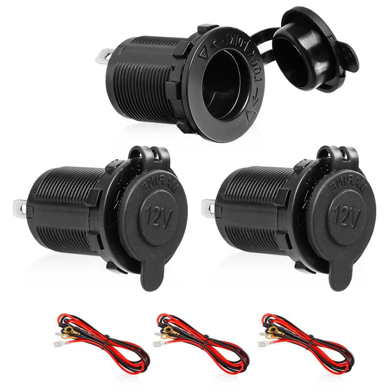 Zigarettenanzünder Steckdose Auto Wasserdicht, 12V/24V DC Zigarettenanzünder Adapter mit 100cm Anschlusskabel, Gleichstrom-Feuerzeugsteckdose Steckdose Adapter für Auto Boot Motorrad (3 Stück) von Corpower