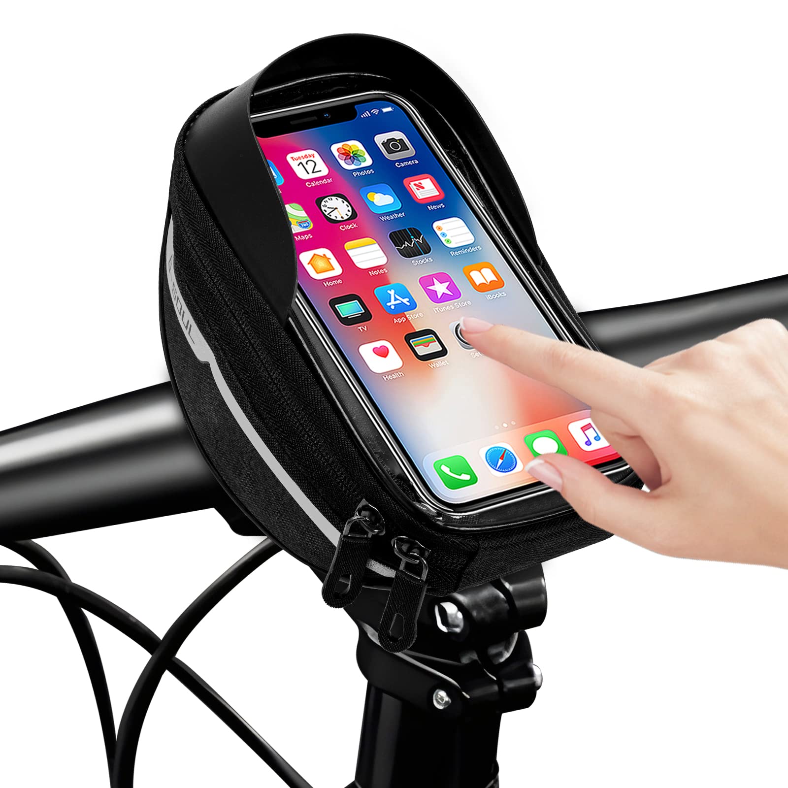 Fahrrad Rahmentasche, Wasserdicht Lenkertasche Handytasche für Smartphone unter 6.5 Zoll, Fahrrad Handyhalterung Oberrohrtasche mit 3D-Sonnenblende/TPU Touchscreen, für Montainbikes, Rennrad, Ebikes von Corpower