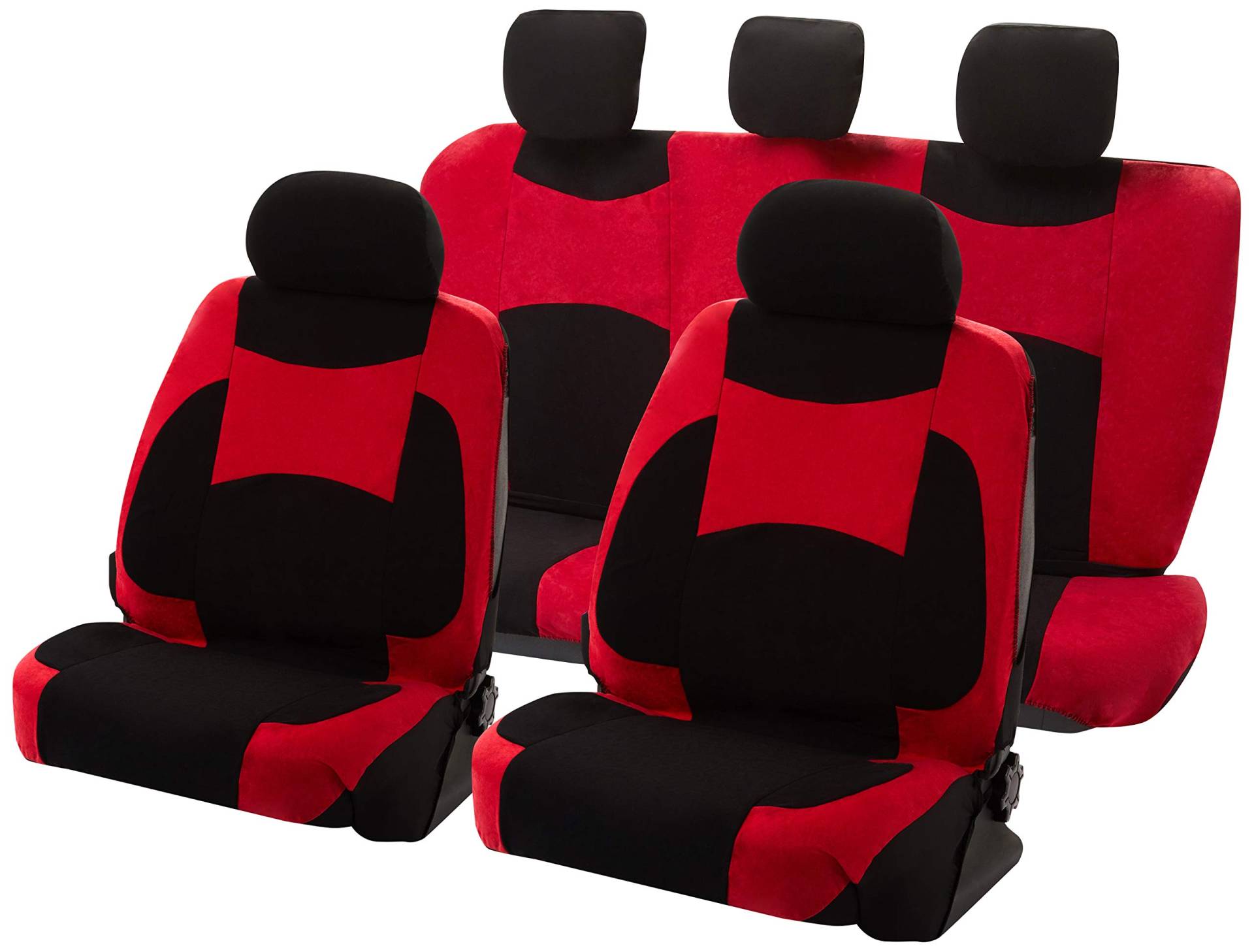 Cosmos Full Car Seat Covers Set Innenraumschutz Mikrofaser-Velours-Gewebe Einfache Installation und einfache Reinigung, schwarz / rot Farbe, 14106 Escape von Cosmos