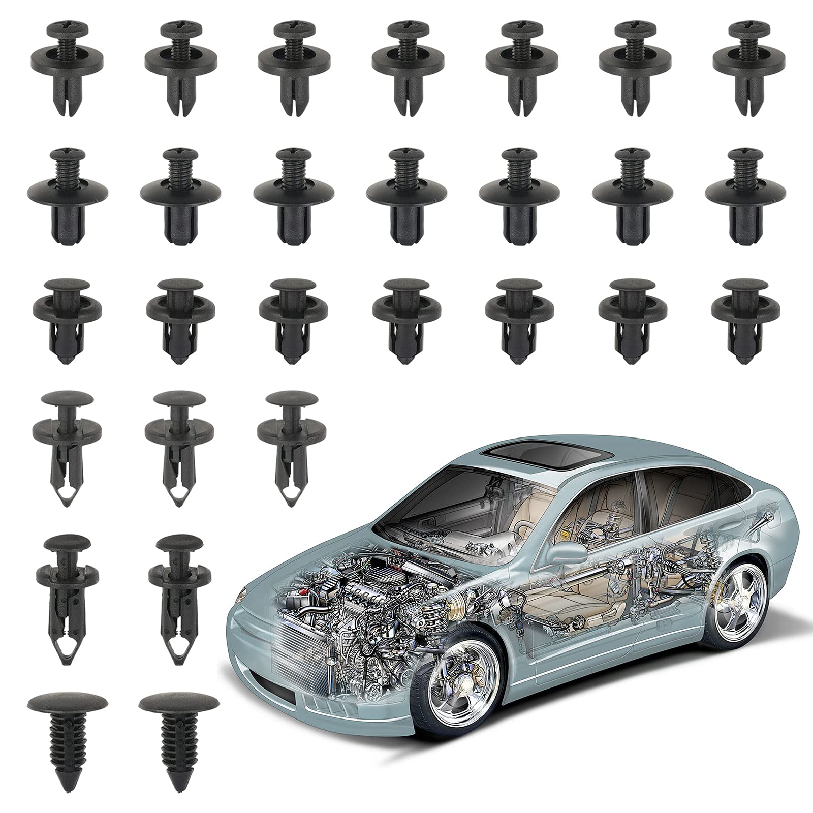 190 Stücke Befestigung Clips Auto Stoßstangen Türverkleidung Klammern Stoßstangen Zierleisten Befestigungclips Set Fender Stoßfänger mit Kunststoff Nieten ​Universal Clips Spreiznieten Kunststoff von Cosswe