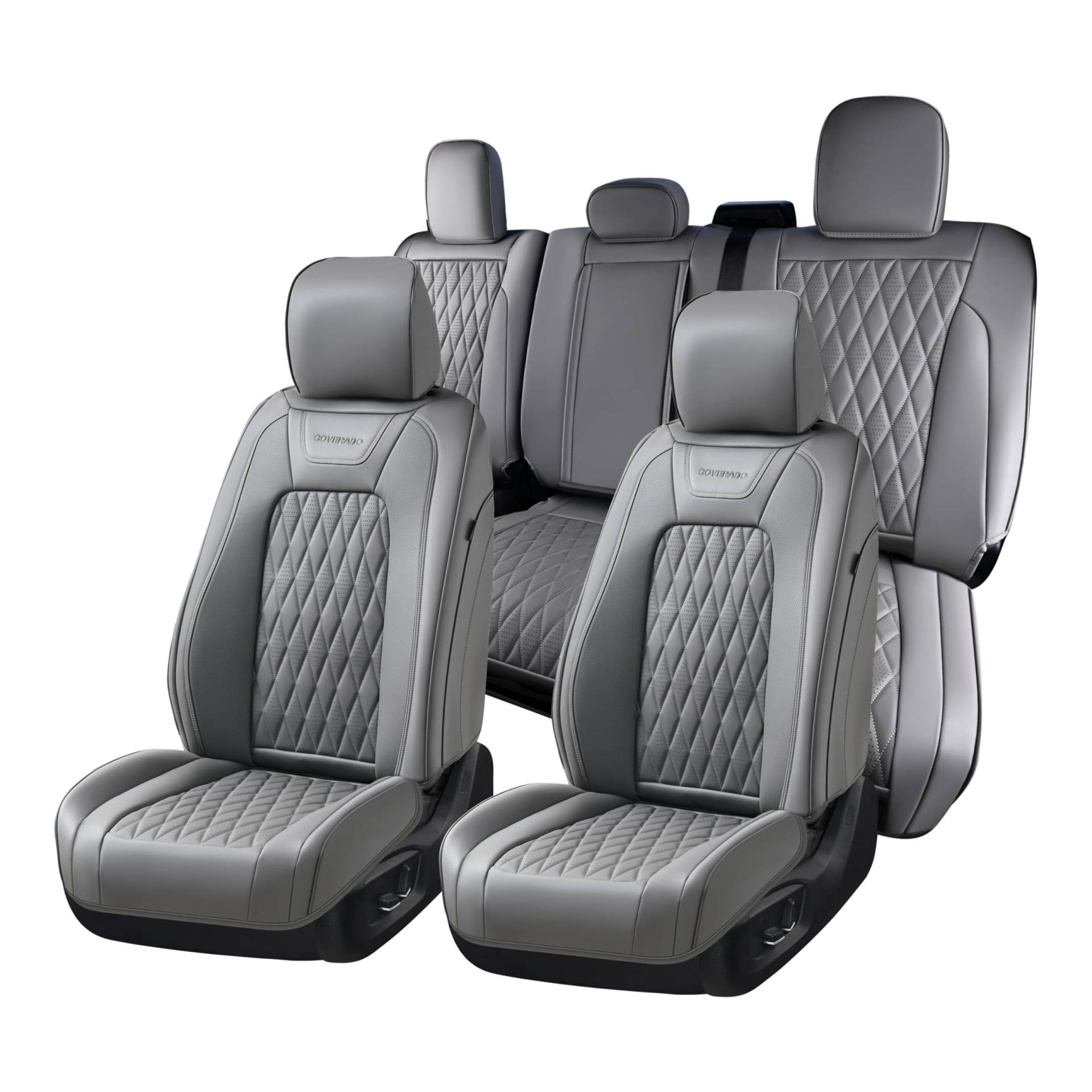 Coverado Leder-Sitzbezüge, vollständiges Set, passend für Ford F150, F250, F350, F450, wasserdichte Ford F150 LKW-Sitzbezüge, passend für 2015-2025, F150 und 2017-2025, F250, F350, F450, Grau Coverado Leder-Sitzbezüge, vollständiges Set, passend für Ford F150, F250, F350, F450, wasserdichte Ford F150 LKW-Sitzbezüge, passend für 2015-2025, F150 und 2017-2025, F250, F350, F450, Grau von Coverado