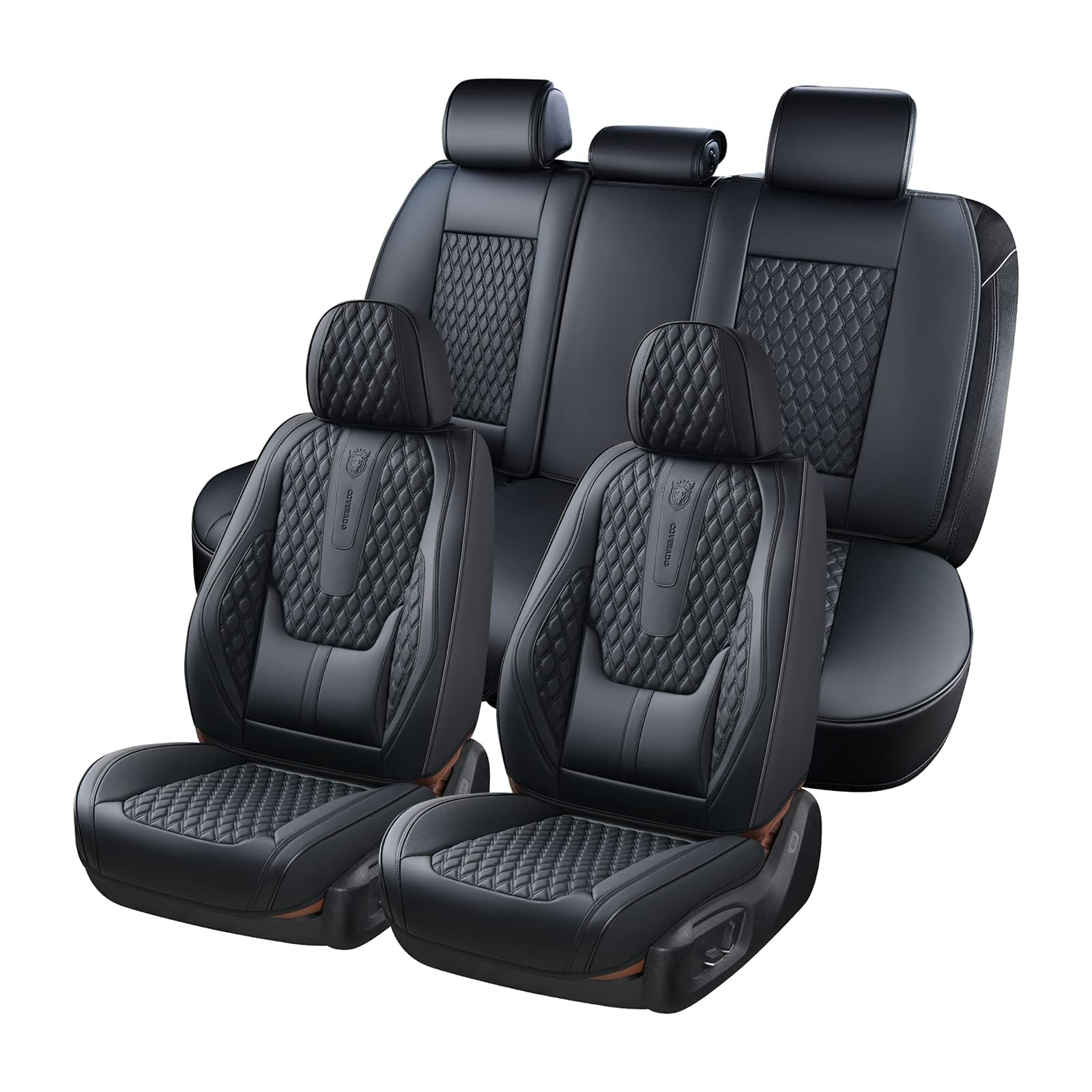 Coverado Sitzbezüge Auto Vorne und Hinten 5 Stück - Leder Autositzbezüge mit Lendenwirbelstütze, Universell Auto-Schonbezüge Set Fit für die meisten Autos SUV PKW, Limousinen und LKW B-8859 Coverado Sitzbezüge Auto Vorne und Hinten 5 Stück - Leder Autositzbezüge mit Lendenwirbelstütze, Universell Auto-Schonbezüge Set Fit für die meisten Autos SUV PKW, Limousinen und LKW B-8859 von Coverado