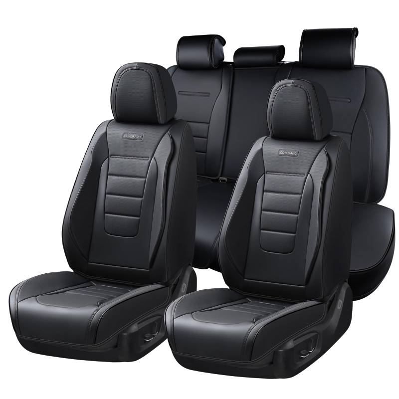 Coverado Sitzbezüge Vollständiges Set, Autositzbezug Schwarz, Sitzbezüge für Autos, Autositzschoner aus Nappaleder Autositzkissen, wasserdichte Autositzbezüge Vordersitze und Rückseite passen für die von Coverado