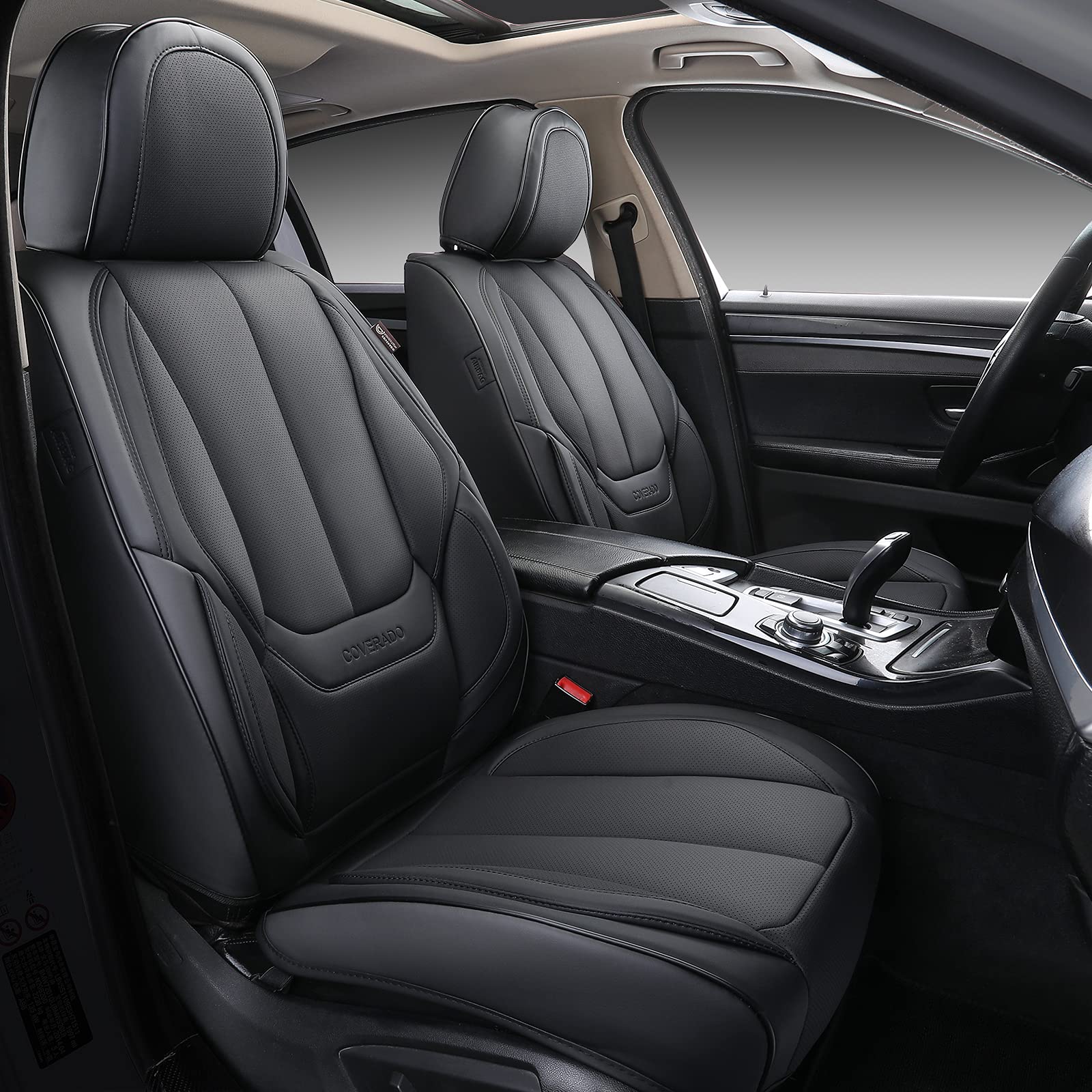 Coverado Sitzbezüge Vorne und Hinten 5 Stück, Wasserdichtes Leder Auto Sitzschutz Komplettset, Universal Fit für die meisten Limousinen SUV Pick-up Truck, Schwarz Coverado Sitzbezüge Vorne und Hinten 5 Stück, Wasserdichtes Leder Auto Sitzschutz Komplettset, Universal Fit für die meisten Limousinen SUV Pick-up Truck, Schwarz von Coverado