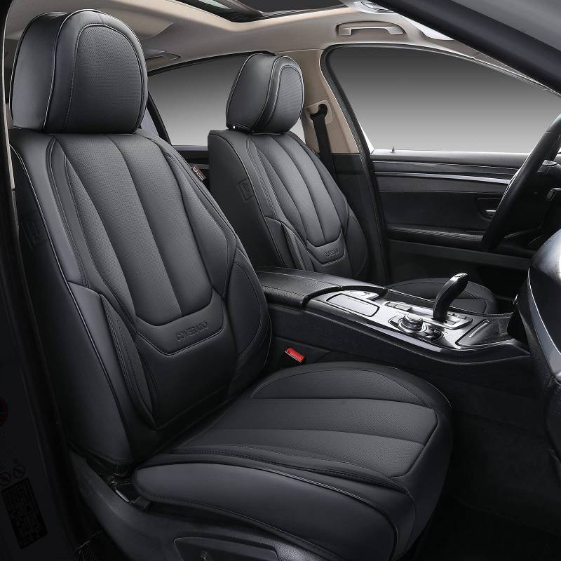 Coverado Sitzbezüge Vorne und Hinten 5 Stück, Wasserdichtes Leder Auto Sitzschutz Komplettset, Universal Fit für die meisten Limousinen SUV Pick-up Truck, Schwarz von Coverado