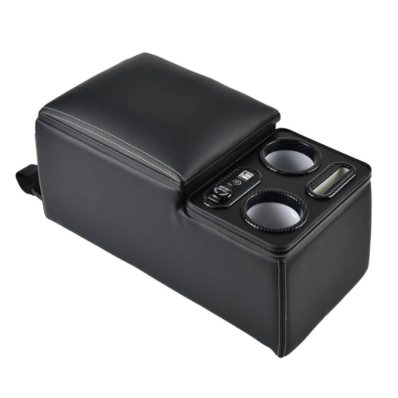 Coverado Upgrade Auto Mittelkonsole, Universal Mittelkonsole Auto Rückbank mit Cup Halter+Drahtloses Aufladen Telefon-Halter für Autos, Zentrale Armlehnen Box für die meisten Limousinen SUV Truck von Coverado