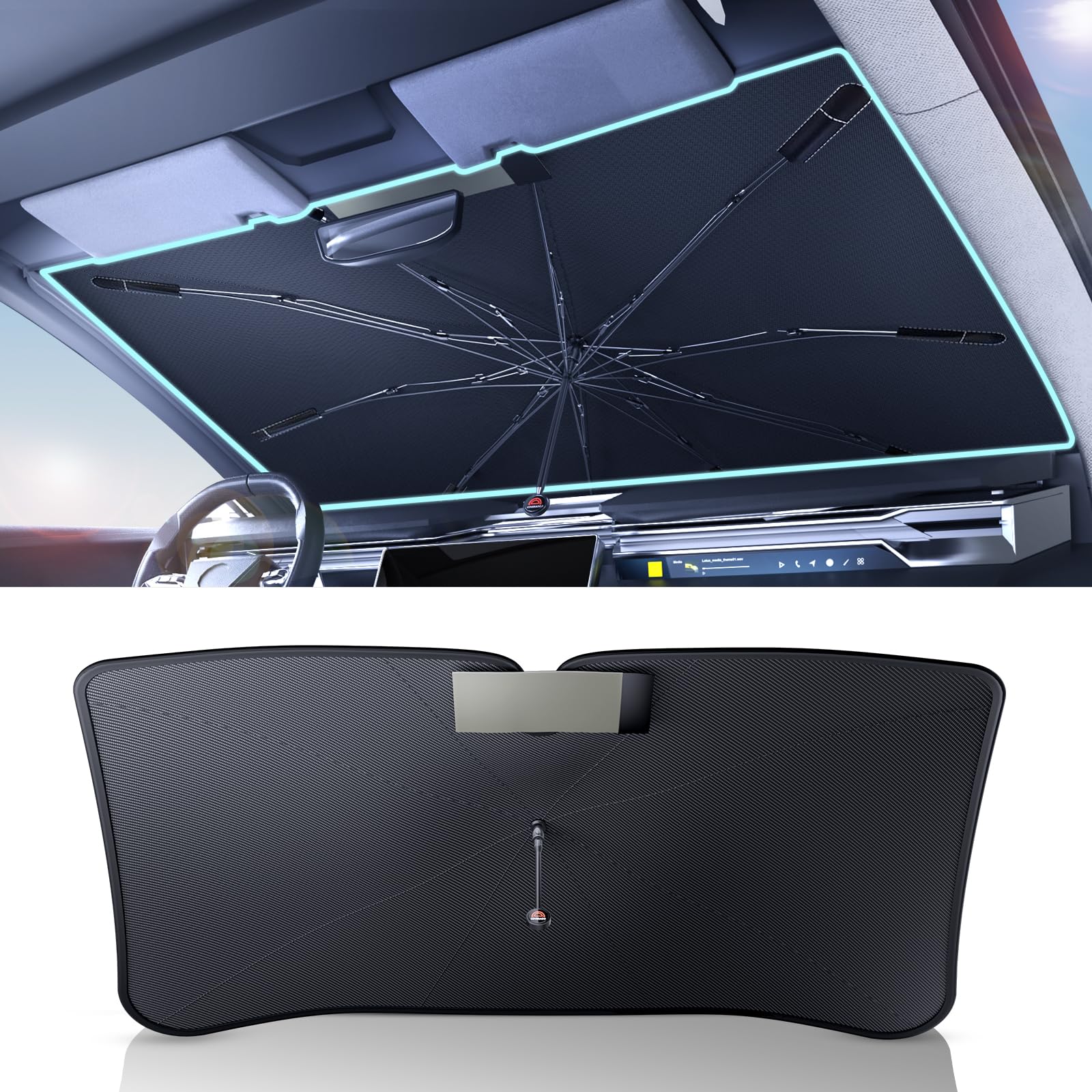 Coverado Windschutzscheiben-Sonnenschutz, LSF 80+, Sonnenschutz für die Auto-Windschutzscheibe, blockiert Hitze und UV-Strahlen, verdickte Vinyl-Beschichtung, hält kühl und schützt den Innenraum Coverado Windschutzscheiben-Sonnenschutz, LSF 80+, Sonnenschutz für die Auto-Windschutzscheibe, blockiert Hitze und UV-Strahlen, verdickte Vinyl-Beschichtung, hält kühl und schützt den Innenraum von Coverado
