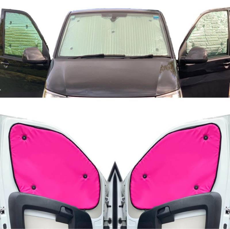 Fensterrollo-Set Kombatibel Mit Renault Trafic Sport (2014-Date)(Komplettset LWB + Heckklappe) Rückseite einfärben Rosa, Reversibel und Thermisch von Covprotec