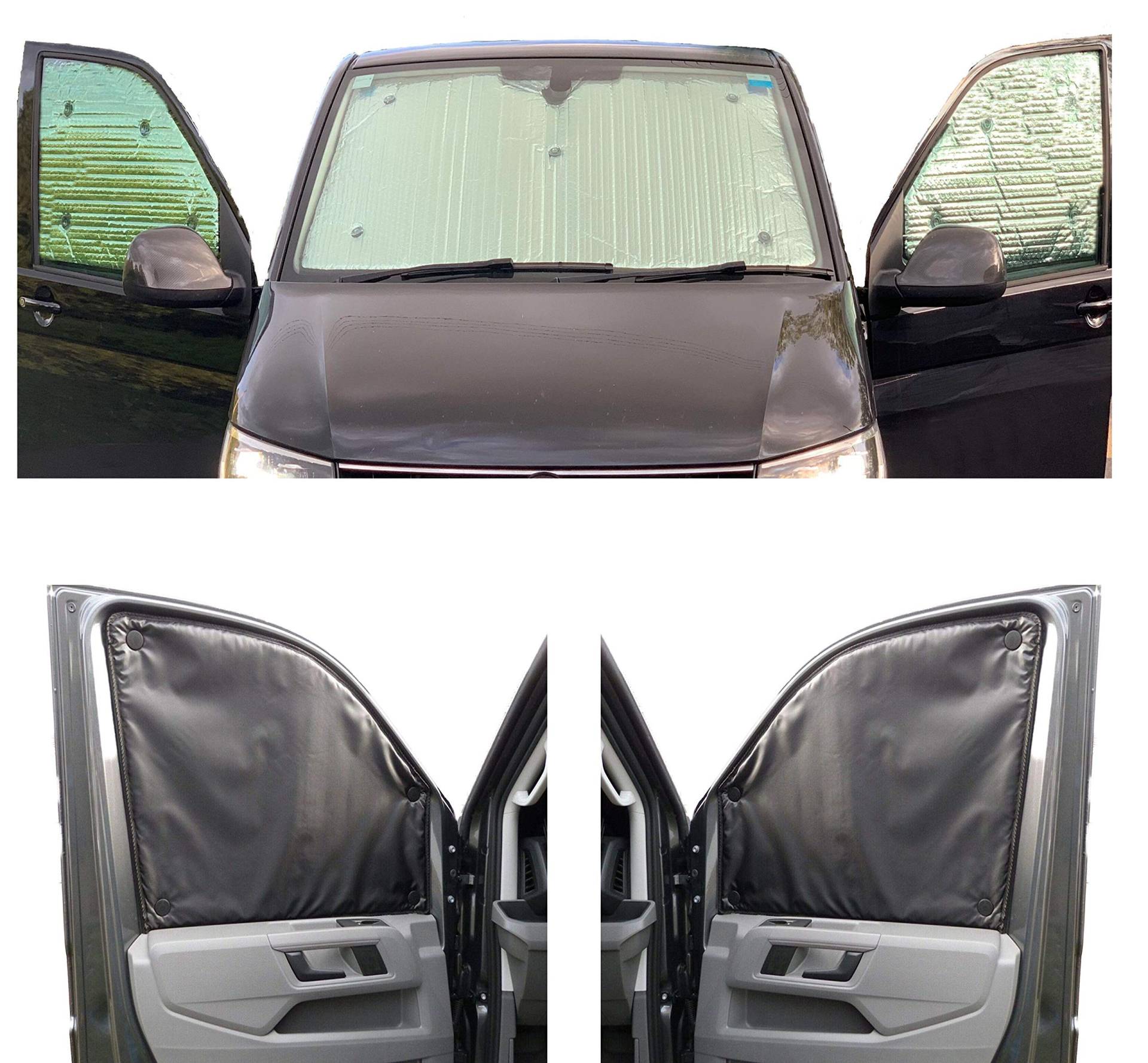 Fensterrollo-Set Kombatibel Mit Ford Transit Custom (2012-Date)(Frontset) Rückenfarbe in Anthrazit, Reversibel und Thermisch von Covprotec