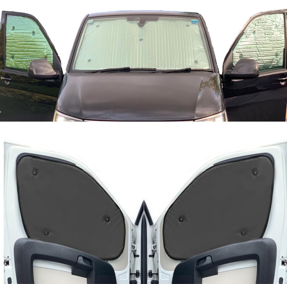 Fensterrollo-Set Kombatibel Mit Toyota Proace (2017-Date)(Komplettset MWB + Heckklappe) Rückenfarbe in Anthrazit, Reversibel und Thermisch von Covprotec