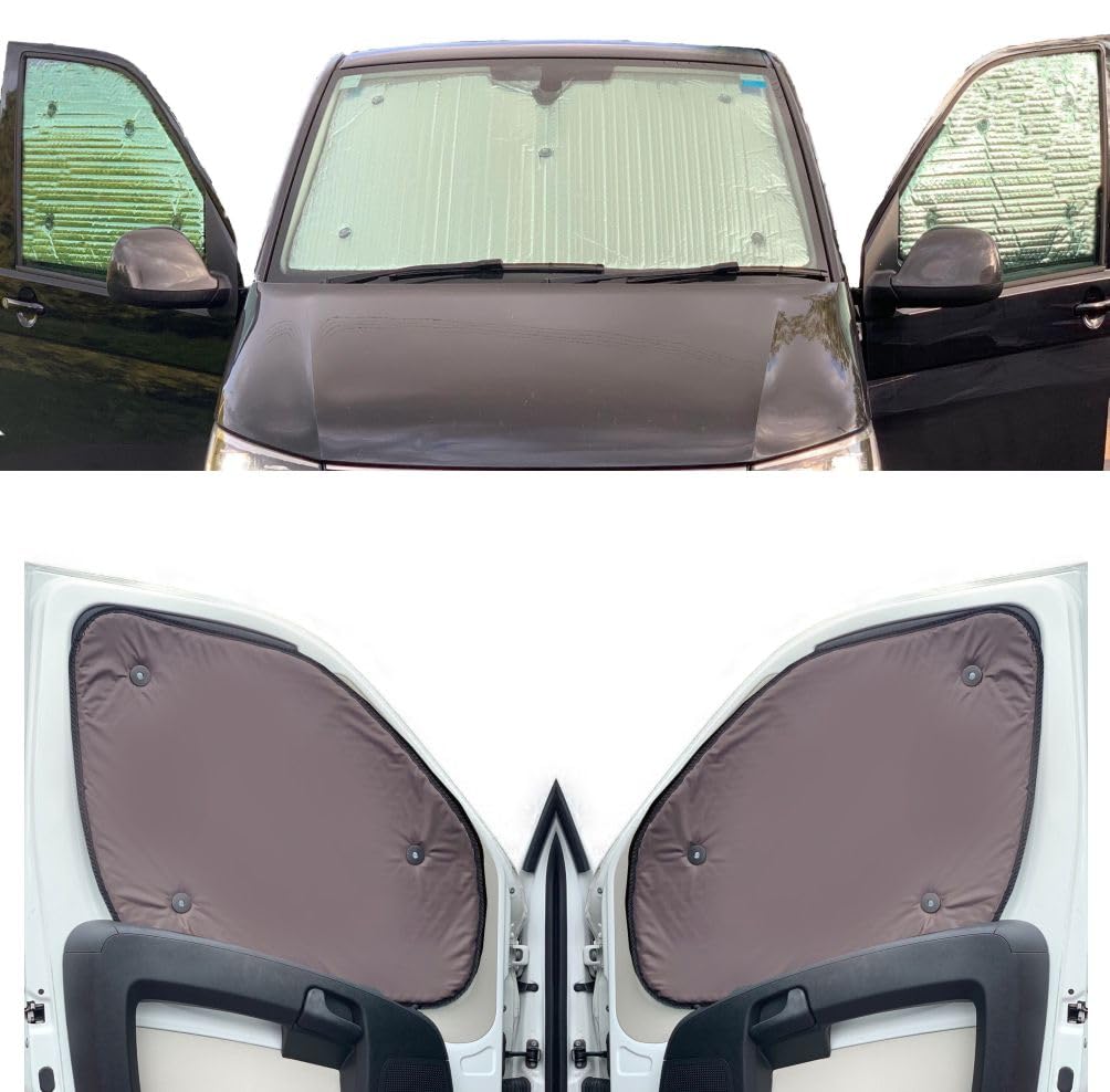 Thermo-Jalousien Kombatibel Mit FIAT Doblo (2010-2015)(Komplettset + Heckklappe) Rückenfarbe in Braun, Reversibel und Thermisch von Covprotec